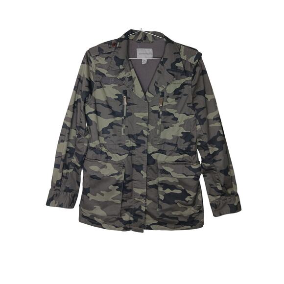 Banana Republic XXS Camo Utility Jacket Military Green Zip Front Oversized - Picture 2 of 11